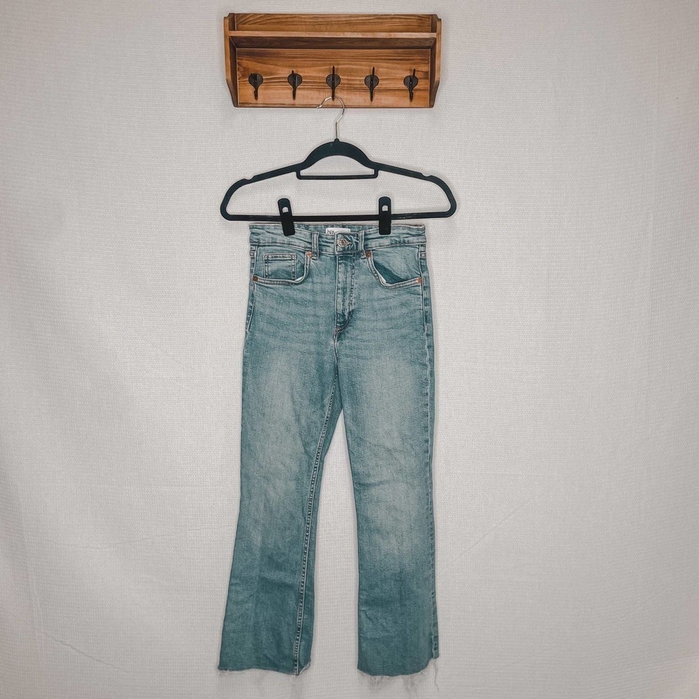 Zara | Blue Flare Jeans Raw Hem Boot Cut 6
